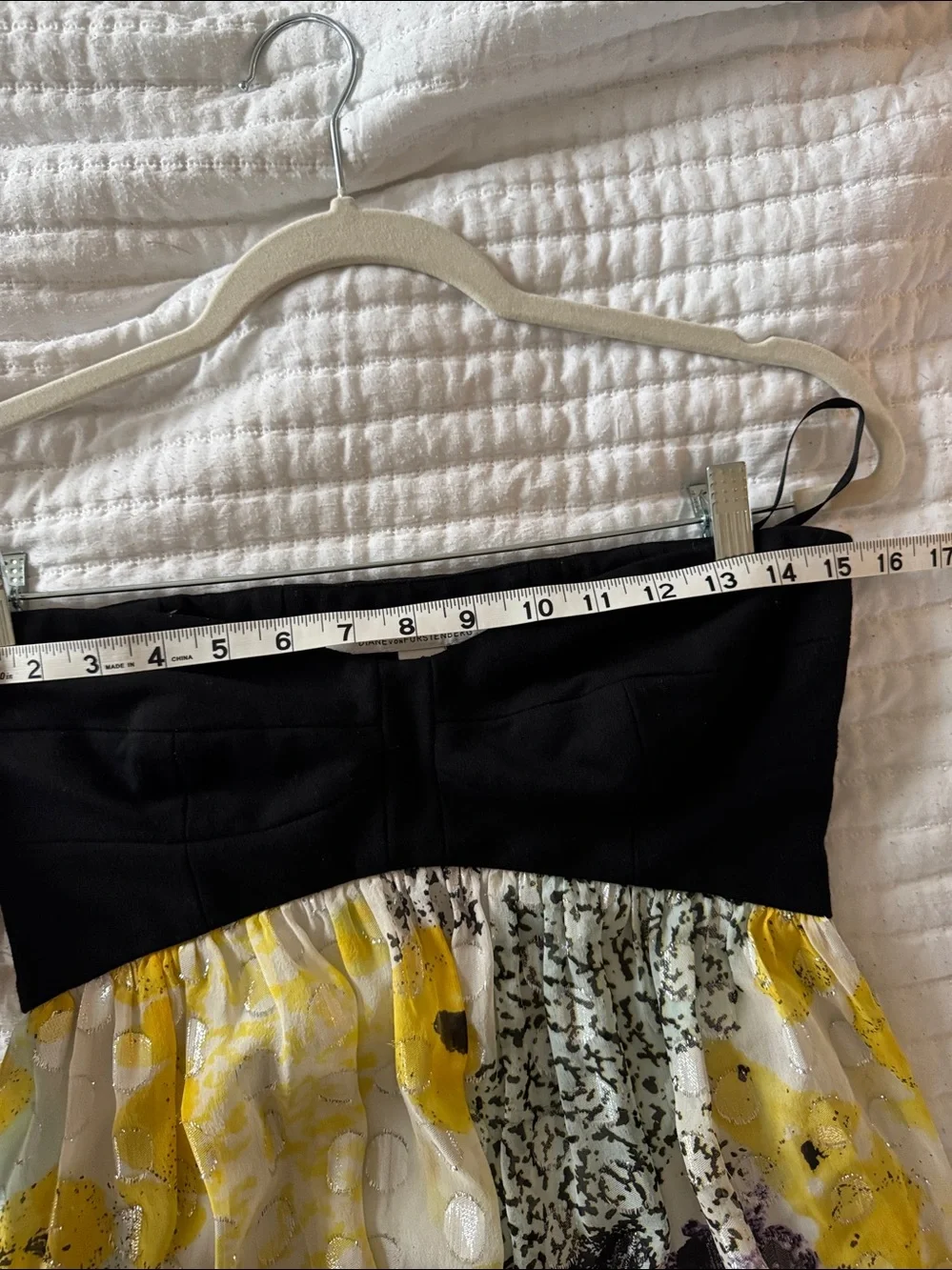 Diane Von Furstenberg BlBodice Yellow and Gray Patterned Skater Dress